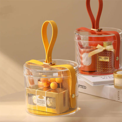 Luxury Transparent Round Hamper Box with Handle | Premium Gift Packaging