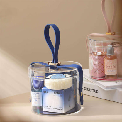 Luxury Transparent Round Hamper Box with Handle | Premium Gift Packaging