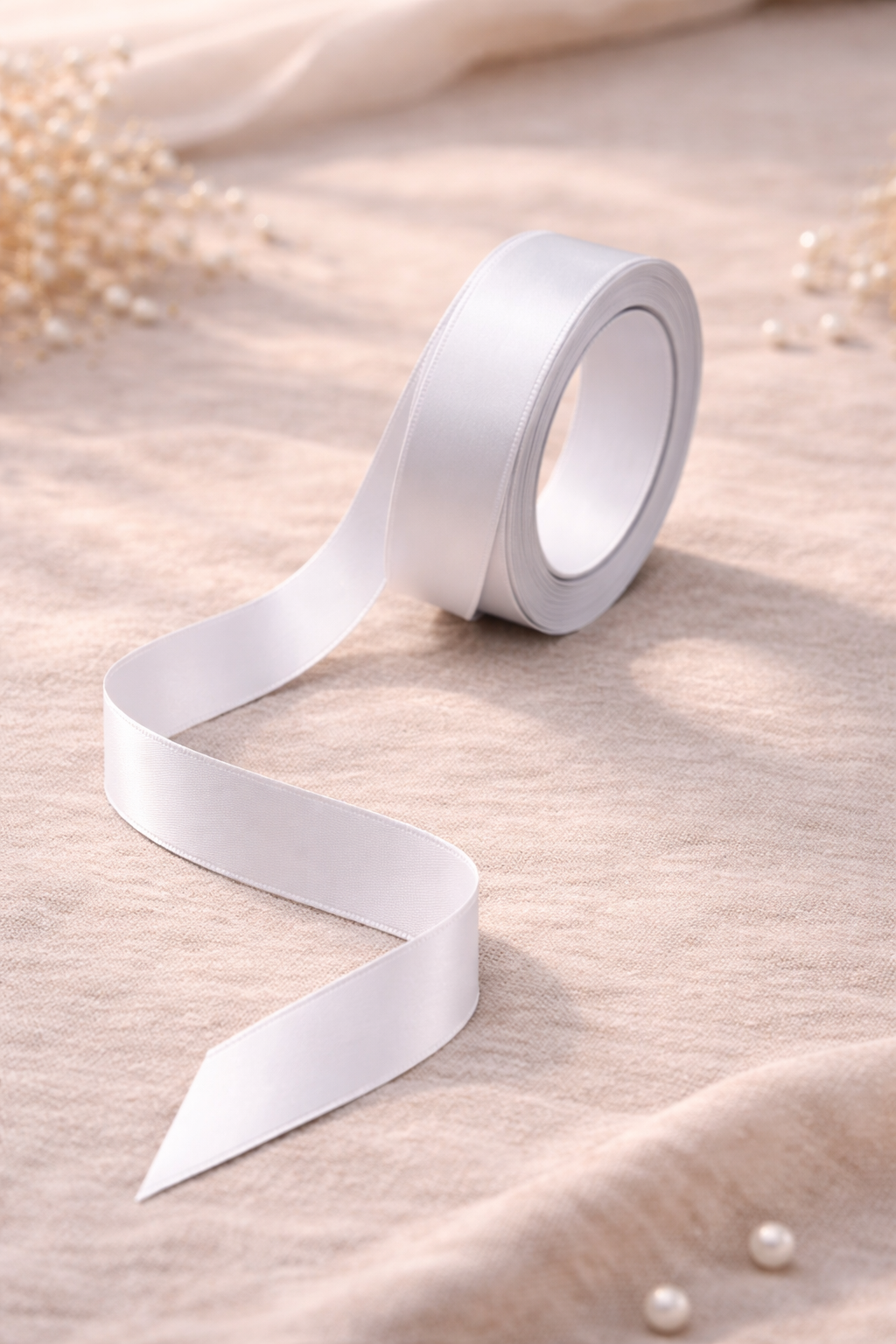 White Premium Satin Ribbon Roll – 1 Inch Width x 15 Meters Length