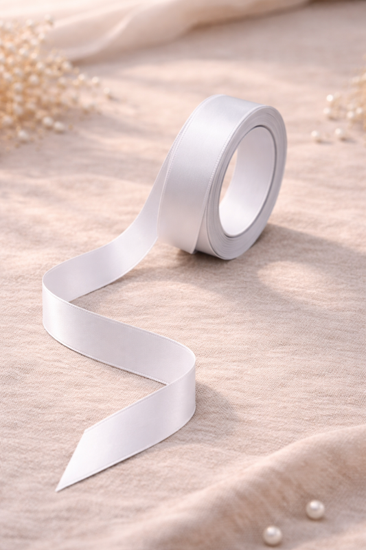 White Premium Satin Ribbon Roll – 1 Inch Width x 15 Meters Length