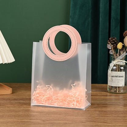Elegant Frosted Square Gift Bag with round Beige Handle