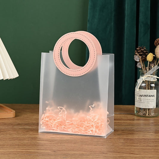 Elegant Frosted Square Gift Bag with round Beige Handle