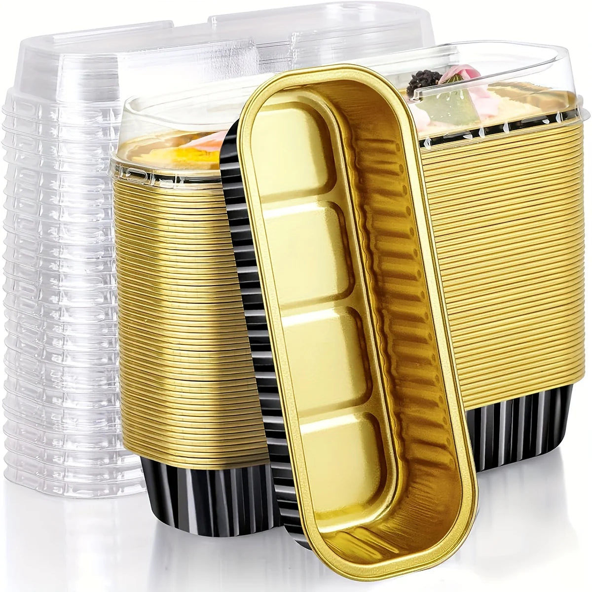 Slice Container Rectangle BLACK RECTANGLE FOIL BAKE&SERVE WITH LID | Long Cake Slice Containers ...