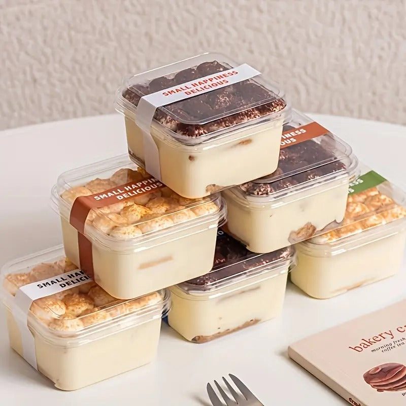 375ml Square Clear Dessert Container with Lid – Premium Tiramisu & Cake Packaging