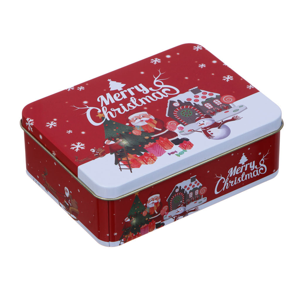 Christmas Red Festive Gift Tin Box – Reusable Metal Storage Box (Rectangular)