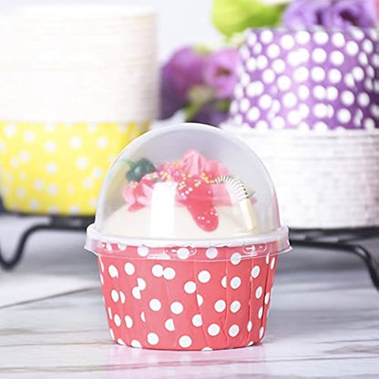 Pink Polka Dot Dessert Cups with Dome Lid | Polka Dot Dessert Cups with Dome Lid