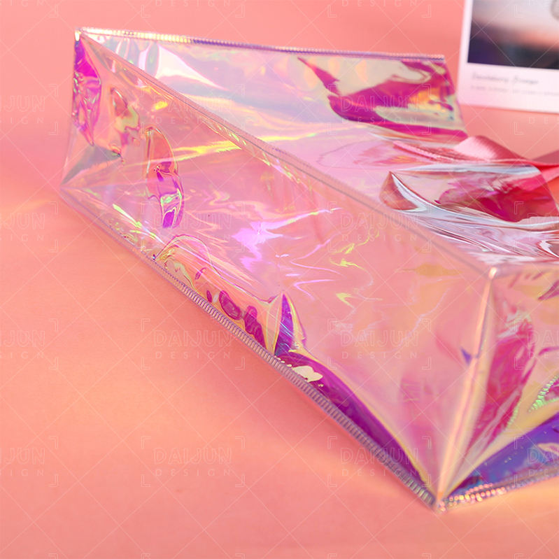Holographic PVC Hamper Bag with Pink Handles – Luxury Gifting Bag - 25x10x20cms