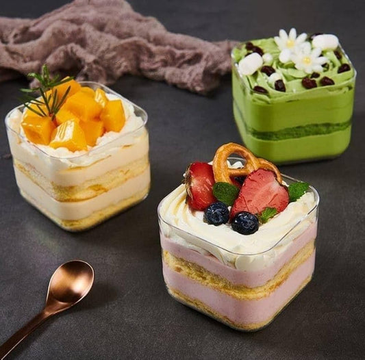 Acrylic Crystal Clear Square Dessert Container with Lid – 300ml
