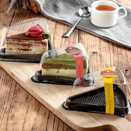 BLACK TRIANGLE PASTRY CONTAINER | Clear Hinged Plastic Clamshell for Cake or Pie Slices | Disposable Bakery Packaging