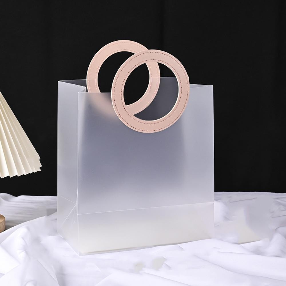 Elegant Frosted Square Gift Bag with round Beige Handle