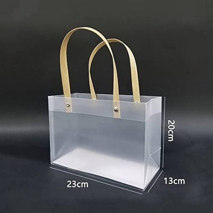 Premium Wide Frosted PVC Hamper Gift Bag With Kraft Handles - 23x20x13 cms