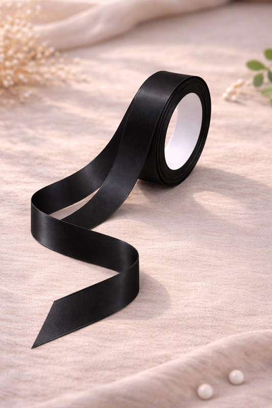 Black Premium Satin Ribbon Roll – 1 Inch Width x 15 Meters Length