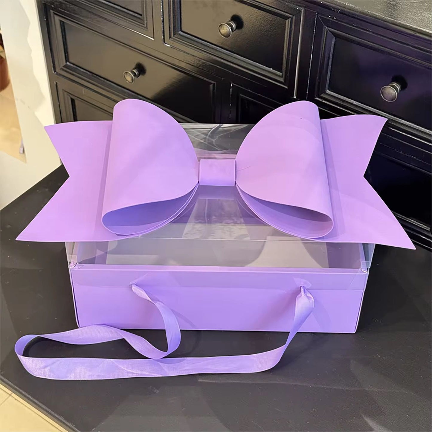 Luxury Purple Gift Box with Large Bow & Clear Lid | Purple Hamper Box With Bow