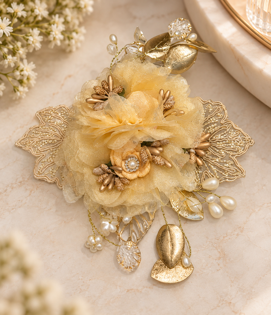 Luxury Golden Floral Corsage | Premium Hamper & Gift Decoration