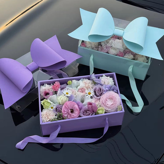 Luxury Blue Gift Box with Large Bow & Clear Lid | Blue Hamper Box With Bow