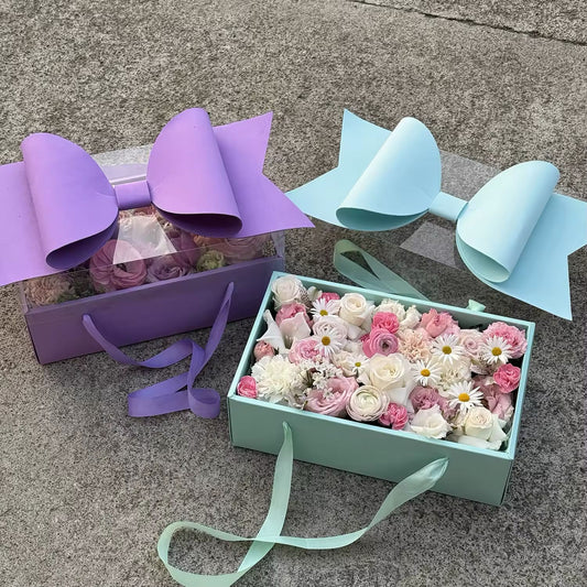 Luxury Purple Gift Box with Large Bow & Clear Lid | Purple Hamper Box With Bow