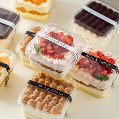 375ml Square Clear Dessert Container with Lid – Premium Tiramisu & Cake Packaging