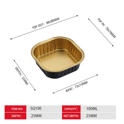 Black Square Aluminium Foil Dessert Cup with Clear Lid – 100ml Medium Bake & Serve Container