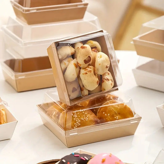 MEDIUM SQUARE BAKE AND SERVE WITH LID | Square Disposable Paper Dessert Boxes with Clear Lids – Eco-Friendly Packaging
