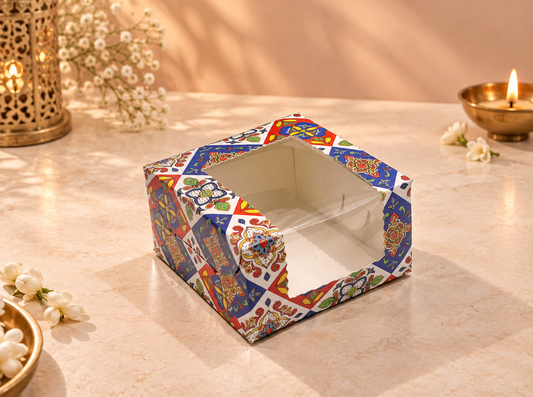 Festive Print Single Brownie Box with Window – 3 × 3 × 1.75 Inches