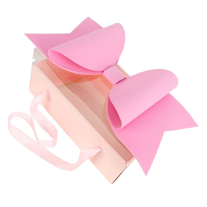 Small Pink Luxury Transparent Gift Hamper Box with Bow & Ribbon Handle | Rectangle Pink Bow Box 30 × 21 × 10 cm
