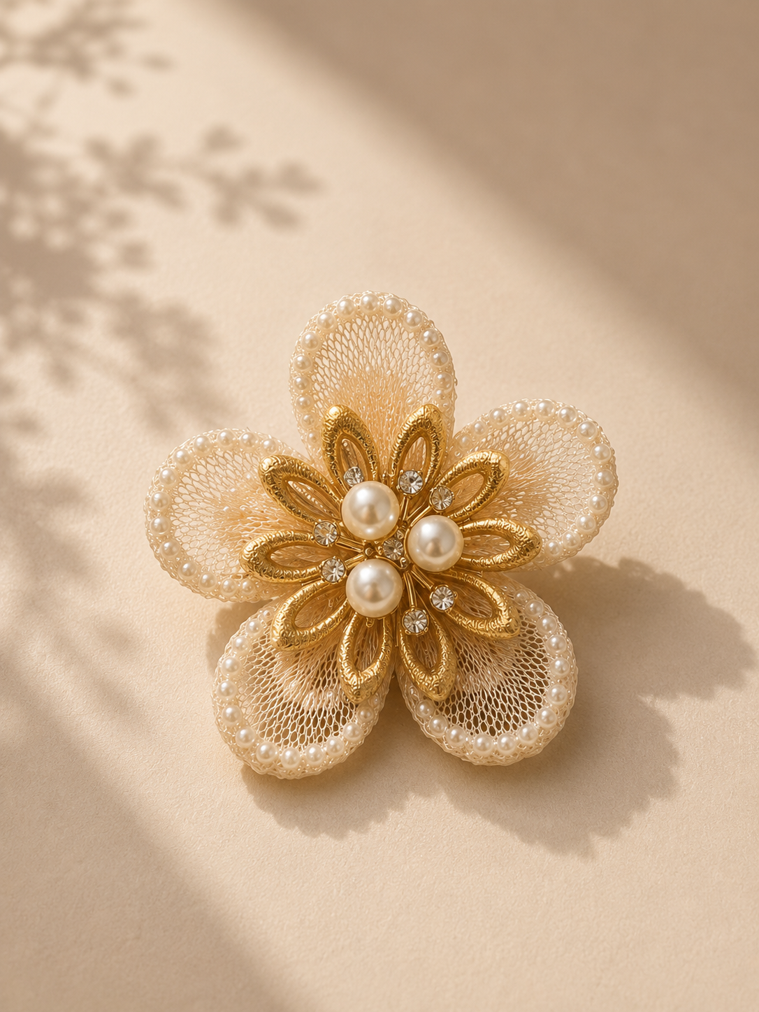 Peach Luxury Crystal Lotus Flower Brooch | Premium Bouquet & Hamper Decoration | Pearl Decorative Corsage
