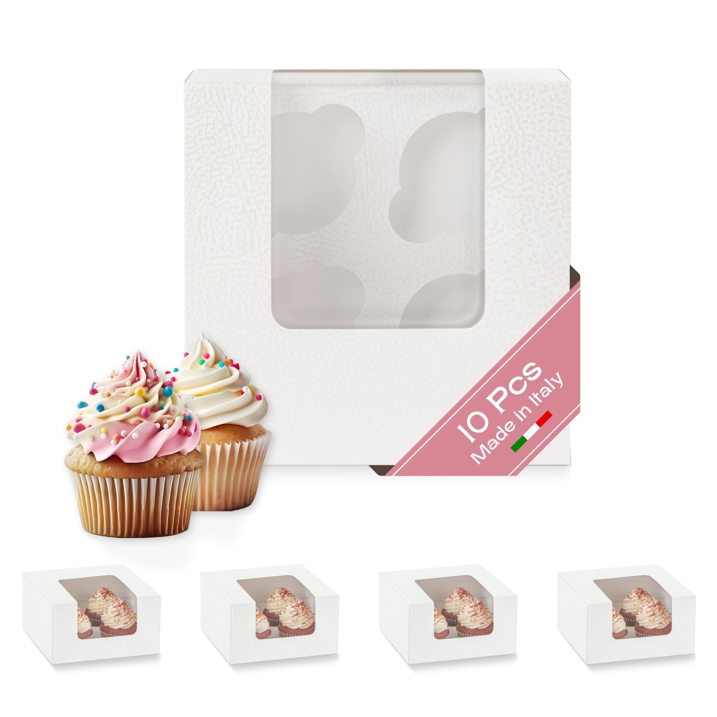 WHITE 4 CUPCAKE WINDOW BOX (PACK OF 10)