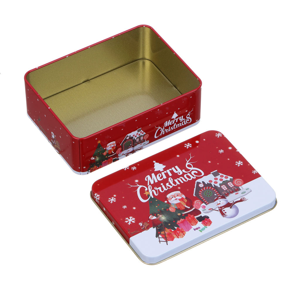 Christmas Red Festive Gift Tin Box – Reusable Metal Storage Box (Rectangular)