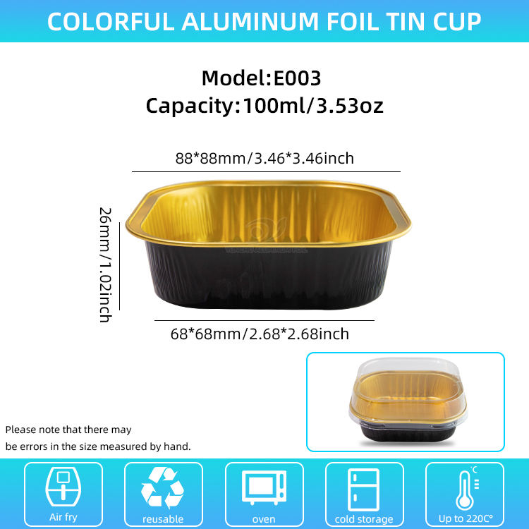 Black Square Aluminium Foil Dessert Cup with Clear Lid – 100ml Medium Bake & Serve Container