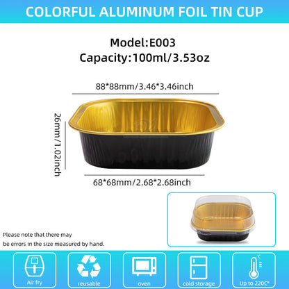 Black Square Aluminium Foil Dessert Cup with Clear Lid – 100ml Medium Bake & Serve Container