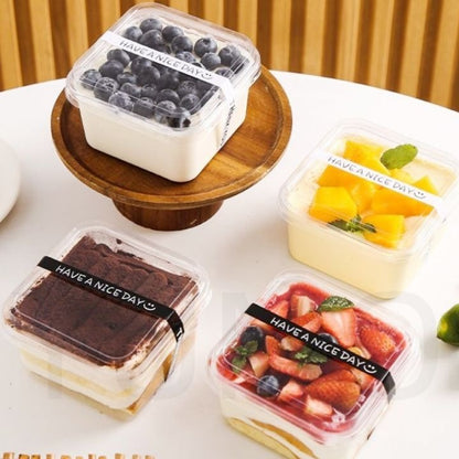 375ml Square Clear Dessert Container with Lid – Premium Tiramisu & Cake Packaging