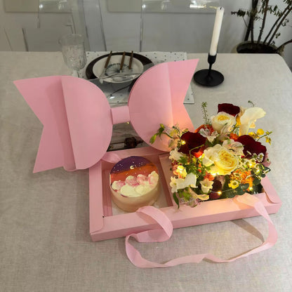 Luxury Pink Gift Box with Large Bow & Clear Lid | Pink Hamper Box With Bow