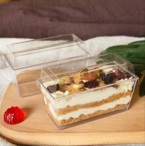 Clear Rectangular Dessert Cups with Lid – Ideal for Pudding, Mousse, Ice Cream & More