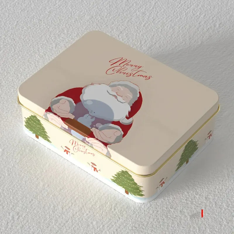 Christmas Off White Festive Gift Tin Box – Reusable Metal Storage Box (Rectangular)