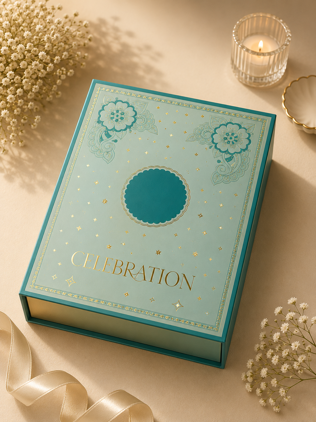 Blue Premium Foldable Celebration Hamper Gift Box with Window Lid | 11 x 8 x 3 Inches | Luxury Sweet, Dry Fruit & Gift Packaging Box