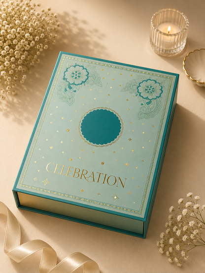Blue Premium Foldable Celebration Hamper Gift Box with Window Lid | 11 x 8 x 3 Inches | Luxury Sweet, Dry Fruit & Gift Packaging Box