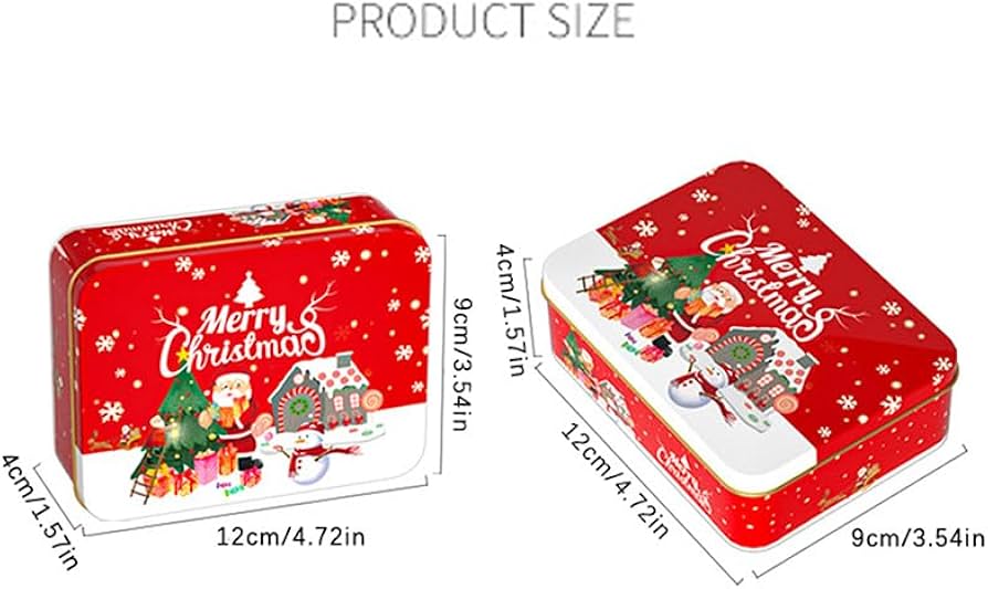 Christmas Red Festive Gift Tin Box – Reusable Metal Storage Box (Rectangular)