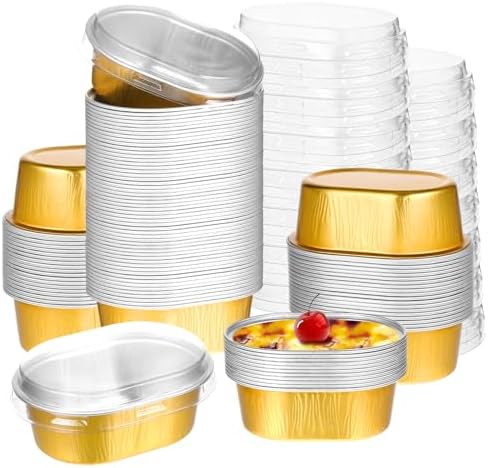 Oval Aluminium Foil Dessert Cup with Clear Dome Lid – 60ml Mini Bake & Serve Container