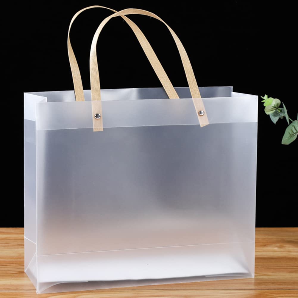 Premium Wide Frosted PVC Hamper Gift Bag With Kraft Handles - 23x20x13 cms