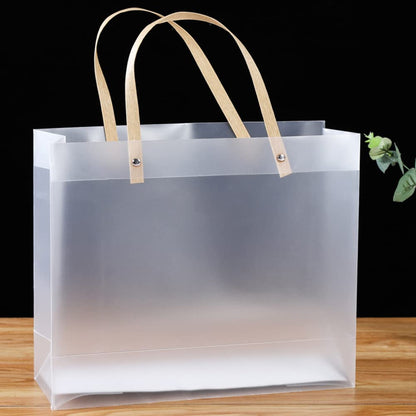 Premium Wide Frosted PVC Hamper Gift Bag With Kraft Handles - 23x20x13 cms