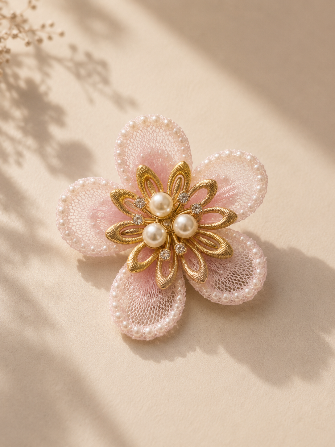 Pink Luxury Crystal Lotus Flower Brooch | Premium Bouquet & Hamper Decoration | Pearl Decorative Corsage