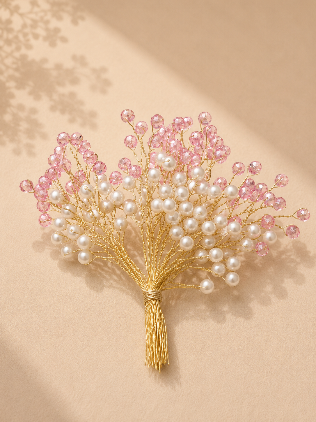 Blush Pink Pearl Crystal Bouquet Spray Pick | Decorative Bouquet & Hamper Embellishment