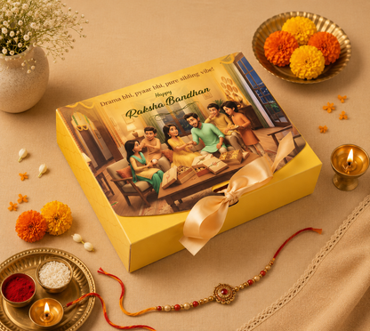 Yellow Raksha Bandhan Premium Hamper Gift Box with Satin Ribbon | Festive Gift Packaging Box | 9 x 7 x 3 Inches