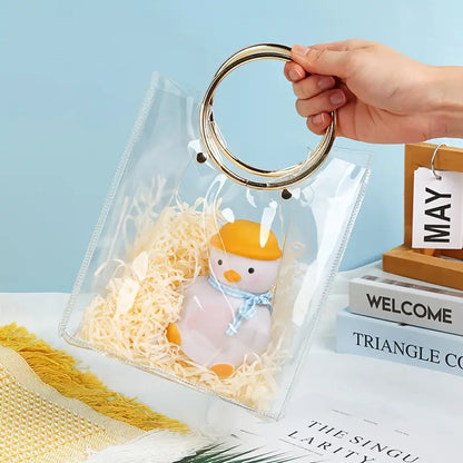 Clear PVC Gift Bag with Round Metal Handle | Metal Handle Pvc Hamper Bag 20x18x10cms