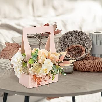 Light Pink Premium Flower Carrier Box with Handle | Leakproof Bouquet & Hamper Packaging
