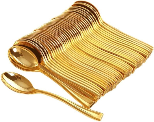 Premium Golden Plastic Dessert Spoons – 4 Inch | Pack of 50