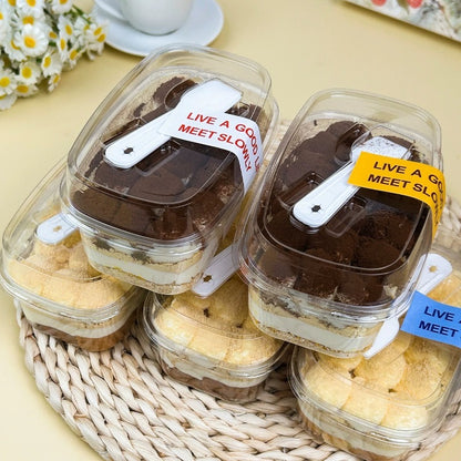 Imported Clear Rectangle Tiramisu Dessert Container with Lid & Spoon | 300ml Premium Dessert Box