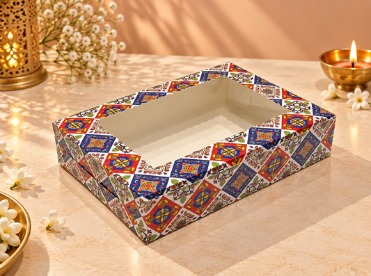Festive Print 6 Brownie Box with Window – 8.5 × 5.75 × 1.75 Inches
