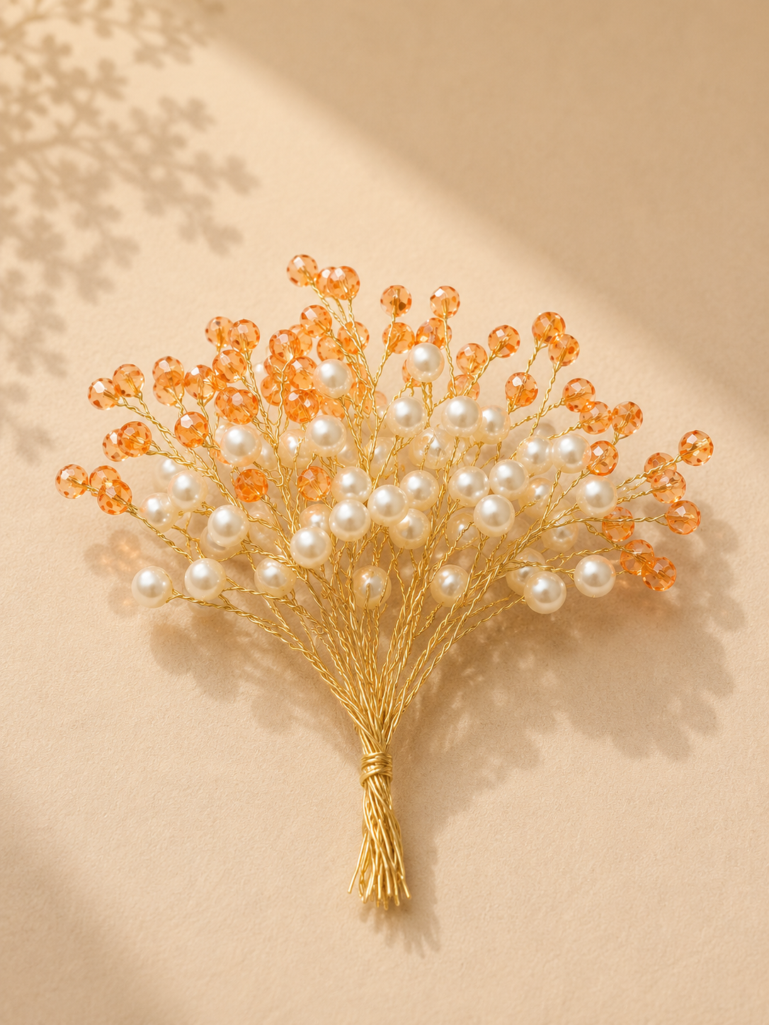Peach Pearl Crystal Bouquet Spray Pick | Decorative Bouquet & Hamper Embellishment