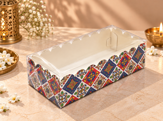 Festive Print 2 Brownie Box with Clear Lid – 6 × 3 × 2 Inches